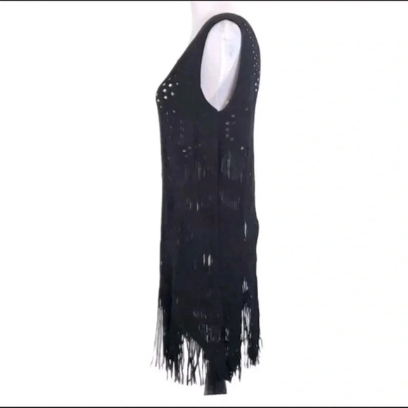 Trendy Boho Faux black faux suede fringe tunic Western Gothic Cowgirl Concert - Picture 3 of 7